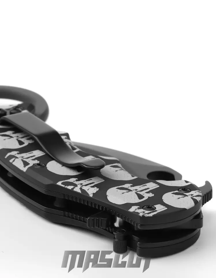 FOX FX-599 ALB-5 Karambit 爪刀N690Co黑刃制裁者骷髏圖黑色鋁柄-折刀