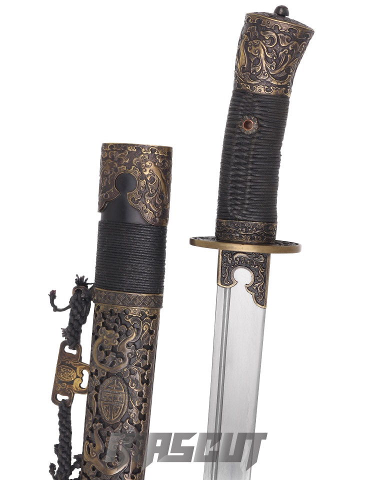 劍村-銅雕小腰刀(酸枝木)花紋鋼-中國刀│中國刀- 宏均國際/MASCUT世界名刀