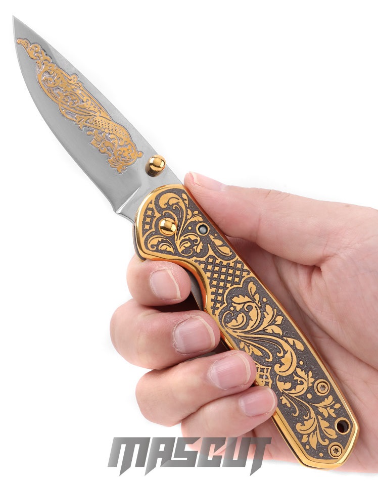 俄羅斯之花/24K金手工雕花-折刀│摺疊刀- 宏均國際/MASCUT世界名刀