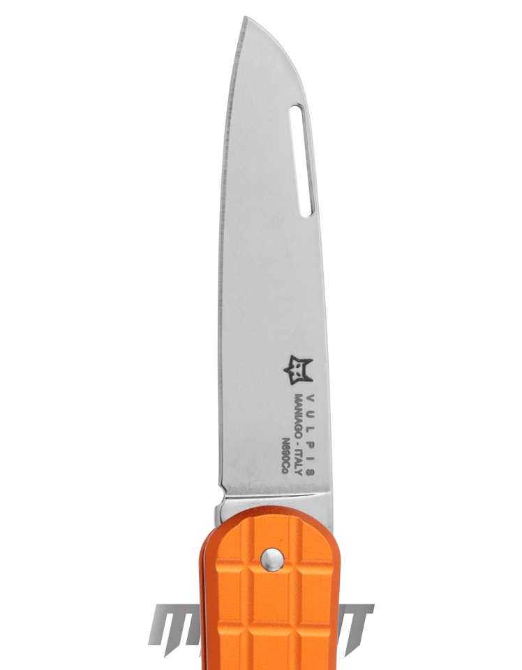 FOX VULPIS GRENADE PATTERN /N690Co鋼拋光刃面橘色陽極氧化鋁柄-折刀