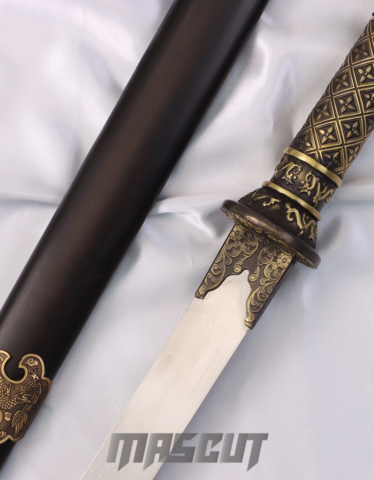 繡春刀(丁修苗刀)黑檀木.花紋鋼-中國刀│中國刀- 宏均國際/MASCUT世界名刀